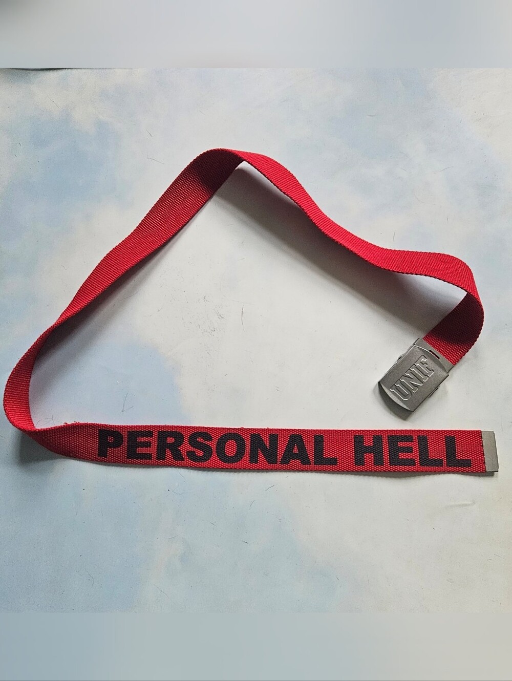 UNIF Red Web Belt with Bold Black "PERSONAL HELL" Text Fits Every Size